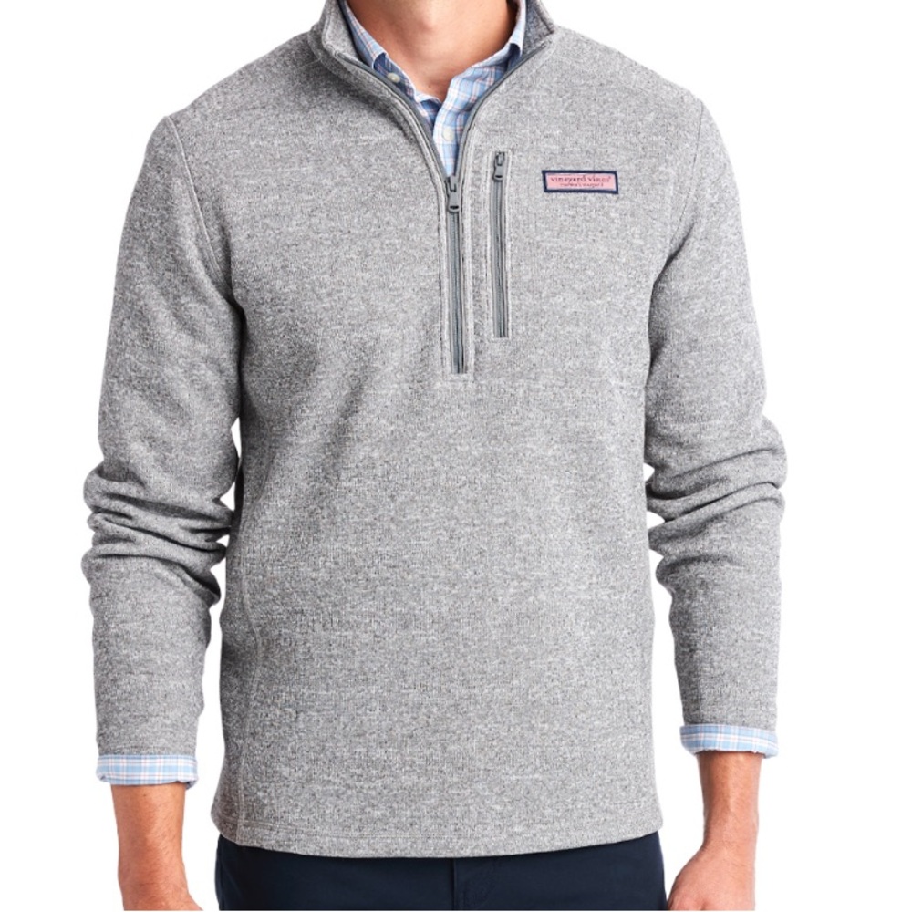 Vineyard Vines Men’s Gray Saltwater Heather 1/4 Zip Fleece Sweater - Small